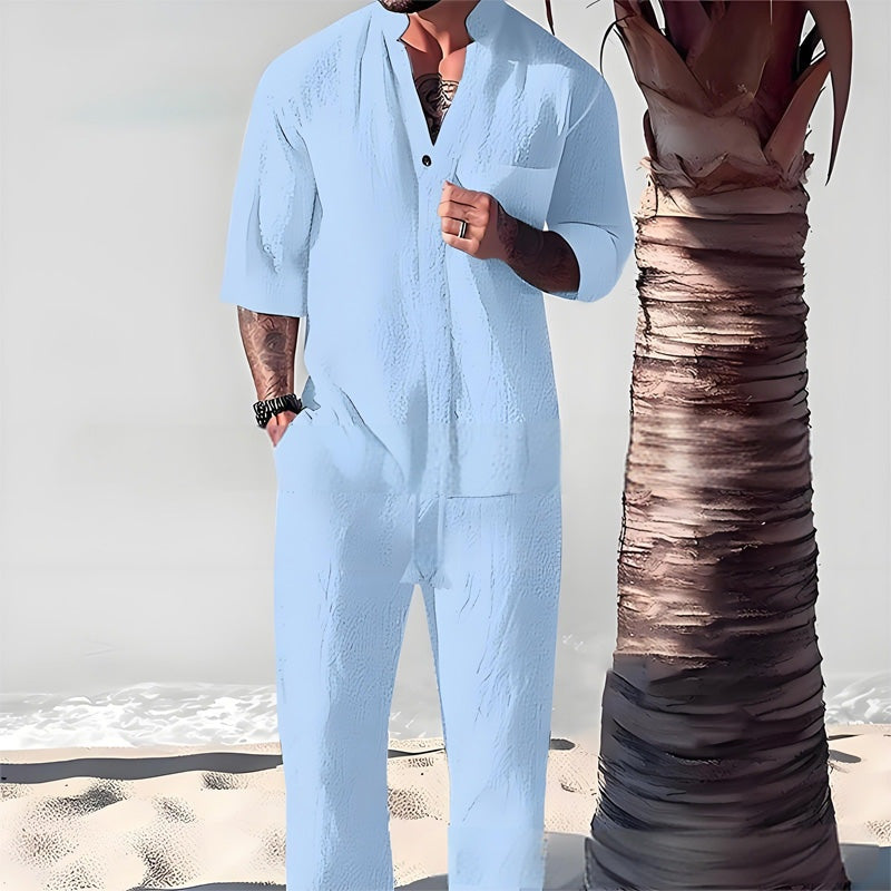 🔥Fashionable men's two-piece set made from cotton linen: top & trousers