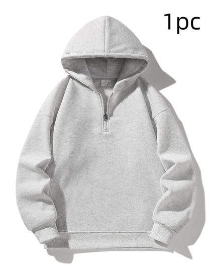 Men's Half Zip Drop Shoulder Hoodie Casual Sweatshirt