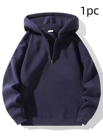 Men's Half Zip Drop Shoulder Hoodie Casual Sweatshirt